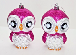 Christmas Owl Ornaments 2 Purple Plastic Glittery Bird Indoor Decoration... - $11.30