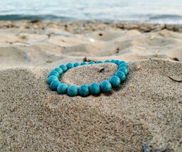 Island-Life Turquoise Beaded Bracelet, Greek Gemstone Jewelry, 6mm Turquoise Bea - £13.40 GBP