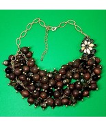 Vintage Brown Chunky Bib Style Wood &amp; Plastic Bead 2 Strand Necklace - £10.66 GBP
