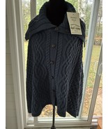 Aran Crafts Cable Knit Cowl Neck Poncho Sweater Women’s Merino Wool w/Bu... - €60,16 EUR