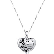 Pet Remembrance Necklace Dog Footprint Charm Paw Print Round Memorial Urn Jewelr - £13.40 GBP