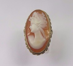 14k Yellow Gold Vintage Oval Shape Cameo Shell Women&#39;s Ring - £292.89 GBP