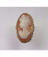 14k Yellow Gold Vintage Oval Shape Cameo Shell Women&#39;s Ring - £294.98 GBP