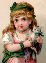 Niagara Gloss Starch Victorian Trade Card Girl Holding A Kitten - $13.86