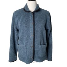 LL Bean Womens Fleece Sweater Jacket Blue Button Front Pockets Size Small - £22.57 GBP