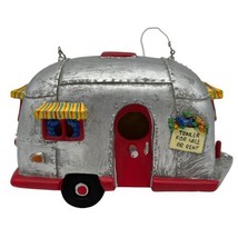 Silver Camper Trailer Birdhouse For Rent or Sale Hanging Tree Yard Campground - £16.51 GBP