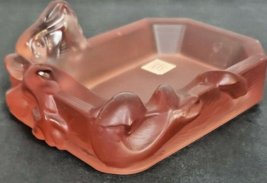 Vintage Dragon Ashtray Frosted Imperial Glass Wu Ling Cathay Dragon Pink - $52.25