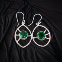 Lab Created Emerald Gemstone 925 Silver Earring Handmade Jewelry Earring - £9.00 GBP