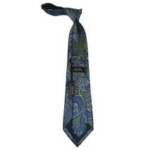 Men's 100% Silk Necktie By Bruno Piattelli Paisley Floral Fancy BP12 Blue Green image 3