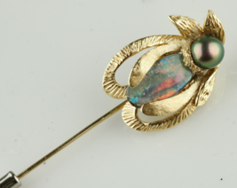 14k Yellow Gold Karbra Tahitian Pearl and Opal Beetle Stick Pin - $1,764.16