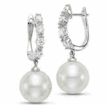 0.40 CT Round Pearl Drop/Dangle Earring Pearl 14K White Gold Finish  - £79.37 GBP