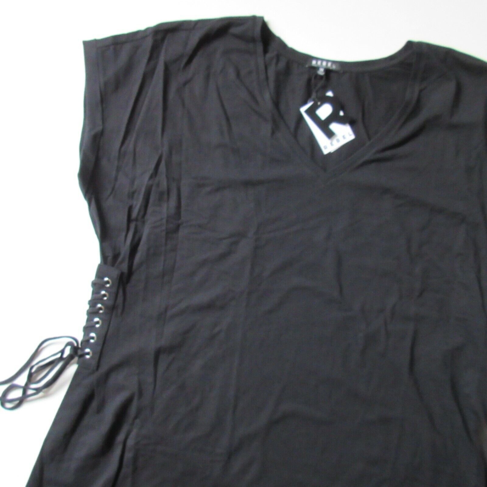 Primary image for NWT Rebel Wilson x Angels Corset Side Shift in Black V-neck T-Shirt Dress 3X $89