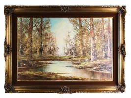 Untitled Painting Spring Scene by Aldo Mantovani Oil on Canvas 32 x 44&quot; Repaired - £817.41 GBP