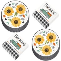 Sunflower Harvest Fall Party Tableware Black and White Buffalo Plaid &amp; Paper Des - £9.16 GBP+