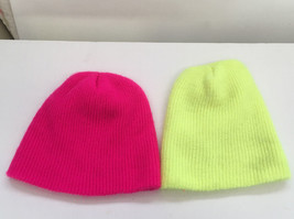 Retro 1990s neon color two winter knit cap hat youth size movie photo prop - £15.53 GBP