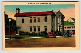 Florida Panama City City Hall Building Old Cars Auto Postcard Linen Unpo... - £8.37 GBP