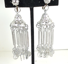 Vintage Lightweight silver color 3&quot; DANGLE SCREW ON Earrings - £10.35 GBP