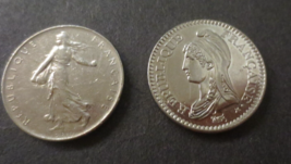 2 French Different 1 Franc Coins 1972 and 1992 Fifth Republic - £0.78 GBP