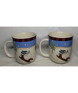 Set of 2 Snowmen Sledding Skiing Coffee Tea Mug 3&quot; x 3 3/4&quot; Winter Fun - $12.06 CAD