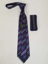 Men's Vito Rofolo From Italy Tie Hankie Gift Boxed 100% Silk VR-38 Plum Stripe image 3