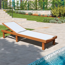 Outdoor Chaise Lounge Chair Eucalyptus Wood Recliner With 5-Level Backrest - $345.99