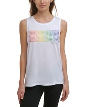 Calvin Klein Womens Performance Rainbow Mini Logo Top Size XX-Large Color White - £37.65 GBP
