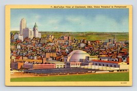 Birds Eye View Union Terminal Cincinnati Ohio OH UNP Linen Postcard O1 - £2.18 GBP