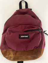 Eastpak Canvas Leather Bottom Backpack Bookbag Vintage Maroon Burgundy USA - $34.64