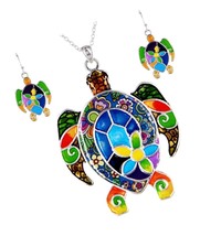 Boutique Colorful Enameled Hand Painted Sea Turtle - $73.23