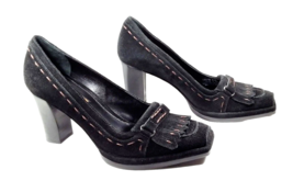 Women Size 7.5 High Heels Black VIA SPIGA Suede Comfort Square Toe Kiltie Brazil - £29.87 GBP