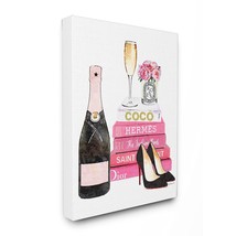 Stupell Industries Glam Pink Fashion Book Champagne Heels and Flowers Stretched  - £38.43 GBP