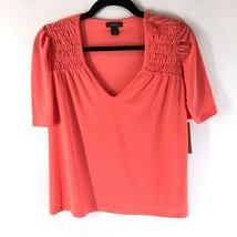 Halogen Womens Top Blouse Ruched Short Sleeve V Neck Orange Size S - £11.32 GBP