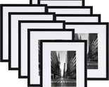 Black 8X10 Picture Frame Set of 10, Matted to 5X7 Picture with Mat or 8X... - $40.75
