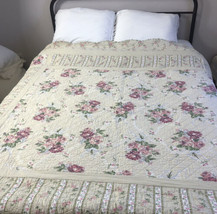 English Country Roses Bedspread Quilted Coverlet Queen Bed 98&quot;x86&quot; Beige... - £149.00 GBP