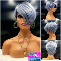Tangy&quot; Short Marble Gray Heat Resistant Wig Synthetic Wig Hair loss, Alopeica, C - £47.10 GBP