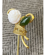 Vintage Rose and Jade Marquise Cut Goldtone Stick Brooch Hat Lapel Hatpi... - €24,80 EUR