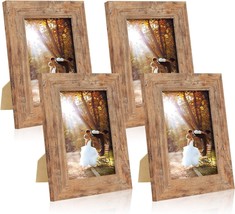 4 Pack 5x7 Rustic Picture Frame Set with High Definition Glass Photo Frame for D - £36.70 GBP