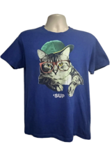 Men Streetwear Hip Hop Blue Graphic Novelty T-Shirt Small Animal Print C... - $19.79