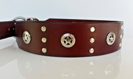 STG Genuine Leather Western Brown Black Star Unisex Dog Collar For Medium Dog - £26.14 GBP+