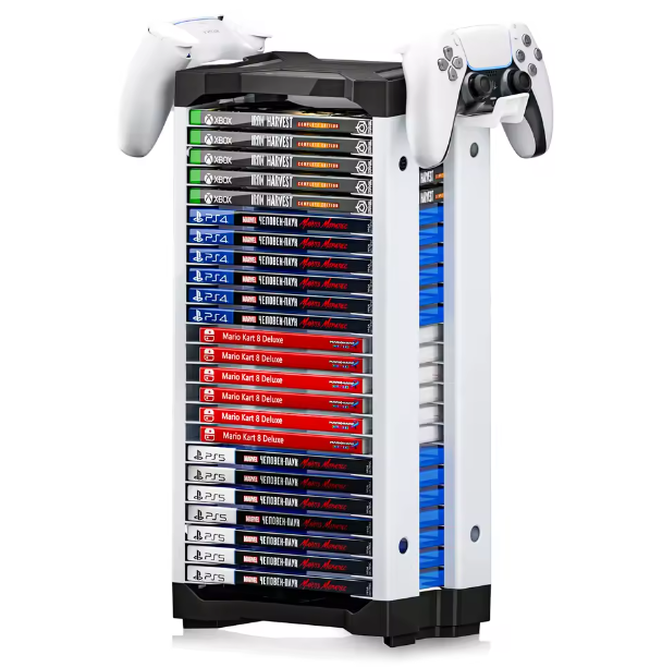 Video Game Storage Stand Tower for PS5 PS4 PS3 Xbox One NSW Stackable with Hooks