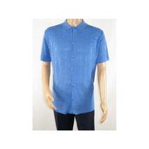 Mens Stacy Adams Italian Style Knit Woven Shirt Short Sleeves 3128 Denim Blue image 4
