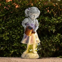 Little Girl SOLAR LED Gardening Sculpture Garden Statue Art Outdoor Yard Decor - £24.76 GBP