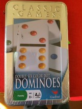 Cardinal Double Six 28 Collectors Dominoes Color Dot Tin Brand Sealed - £30.55 GBP
