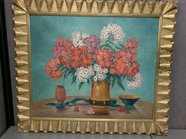 Large Still Life Oil Painting by A.F. Freitag 195 Framed Signed Gilt Frame - £67.01 GBP