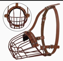 Dog Muzzle PitBull AmStuff Adjustable Metal Wire Basket with Soft Leathe... - £15.43 GBP