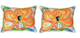 Pair of Betsy Drake Orange Octopus Large Indoor Outdoor Pillows - £69.89 GBP