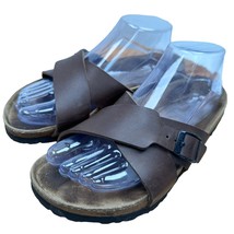 Birkenstock Birkis Criss Cross Slip On Sandals Size 38 US 7 Dark Brown 245 - £26.61 GBP