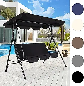 Outdoor Patio Swing Chair With Canopy,3 Seater Porch Swing Chair With Ad... - $194.99