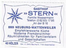 Matchbox Label Germany Gasthof Stern Neuburg Wattenweiler - £0.76 GBP