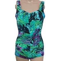 Maxine of Hollywood Bathing Suit Sz 8 Swimsuit Tropical Slimming Modest Ruched  - £23.24 GBP